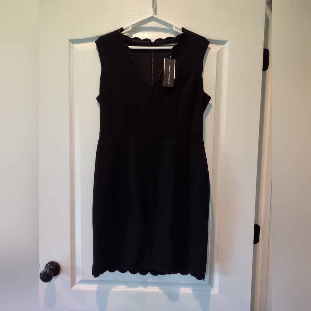 NWT French Connection Scalloped Black Sleeveless Knee-Length Dress Size 12